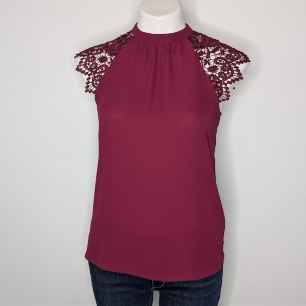 Express Maroon Red Lace Cap Sleeve Halter Tank Top XS